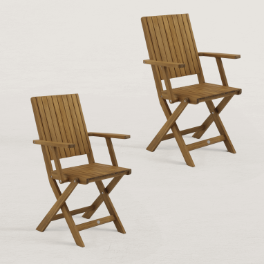 Lot de 2 chaises pliantes de jardin en bois avec accoudoirs June