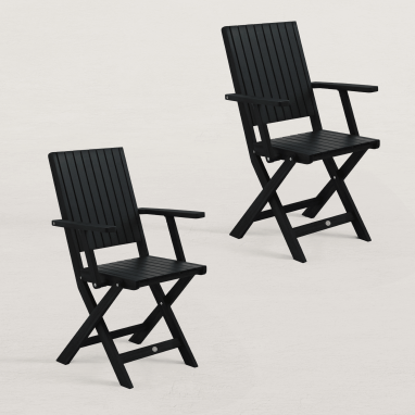 Lot de 2 chaises pliantes de jardin en bois avec accoudoirs June - Bois noir