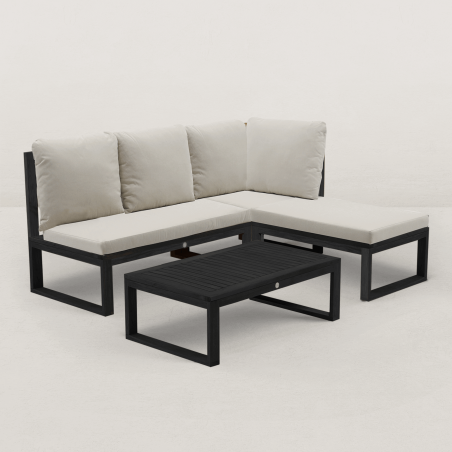 Salon de jardin en bois James - Canapé avec méridienne - 4 à 6 pers.