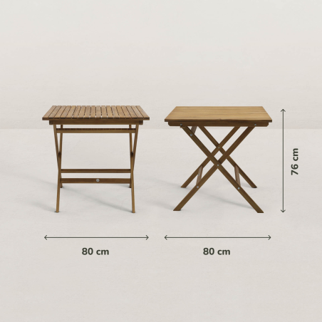 JJ. Table de jardin pliante en bois June 80 x 80 cm - 2 couleurs au choix
