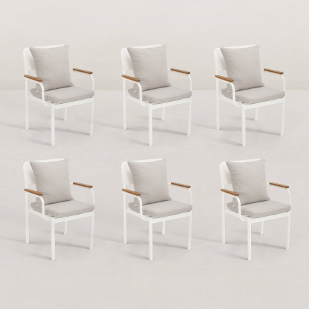 Lot de 6 fauteuils en aluminium Jeanne - Aluminium et teck - JJ.
