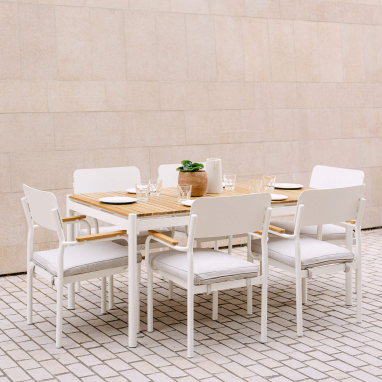 Table de jardin en aluminium et teck Jeanne + 6 fauteuils