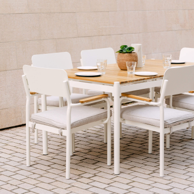 Table de jardin en aluminium et teck Jeanne - Beige ivoire