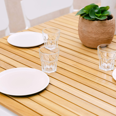 Table de jardin en aluminium et teck Jeanne + 6 fauteuils - Beige ivoire