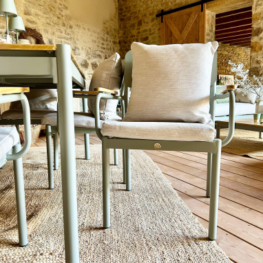Table de jardin en aluminium et teck Jeanne + 6 fauteuils - Gris argile