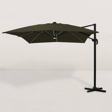 Parasol déporté carré Juan LED 300x400 cm - Vert olive