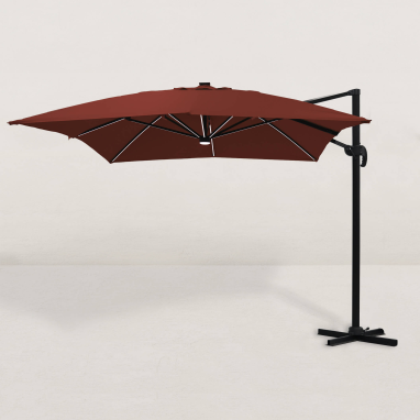 Parasol déporté carré Juan LED 300x400 cm - Rouge oxyde