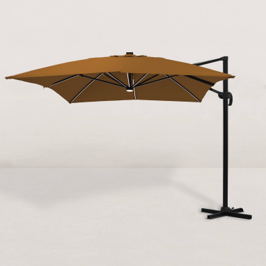 Parasol déporté carré Juan LED 300x400 cm - Brun terre de Sienne