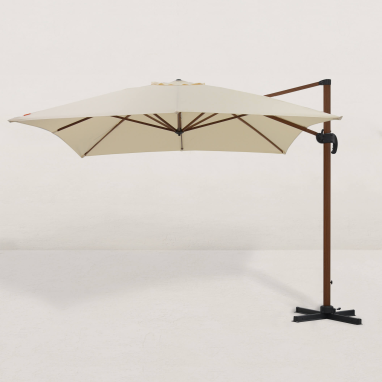 Parasol déporté carré effet bois 300x400 cm - Beige ivoire