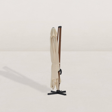 Parasol déporté carré effet bois 300x400 cm - Beige ivoire