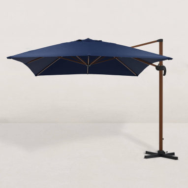 Parasol déporté carré effet bois 300x400 cm - Bleu marine