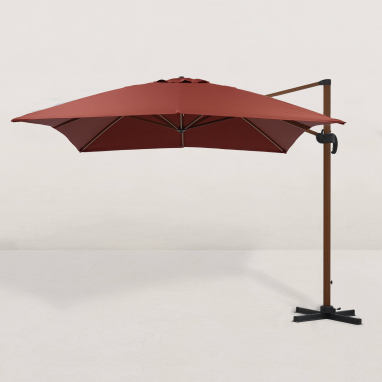Parasol déporté carré effet bois 300x400 cm - Rouge oxyde