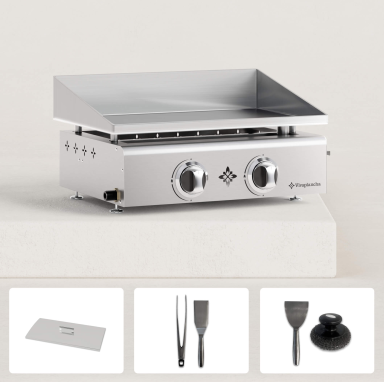 Pack Plancha gaz inox FLAMENCO 2 brûleurs + Couvercle + Accessoires